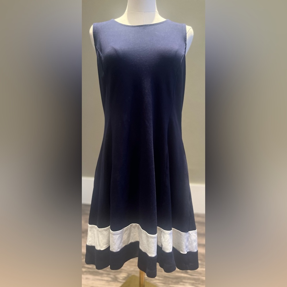Elegant Navy and White Sleeveless Dress